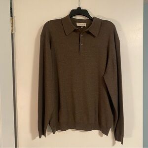 Pronto Uomo Sweater Mens L Brown 100% Fine Merino Wool Collared Pullover Knit